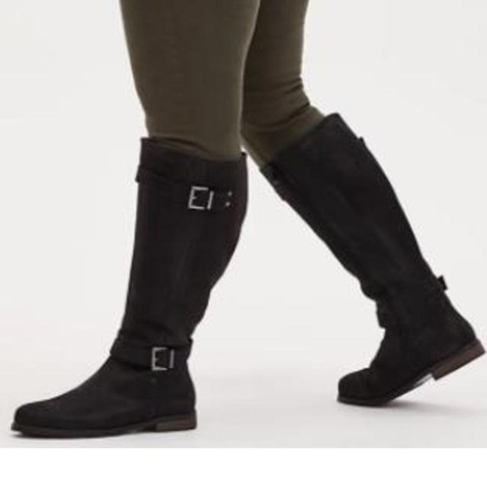Black Faux Leather Knee High Boot - WW